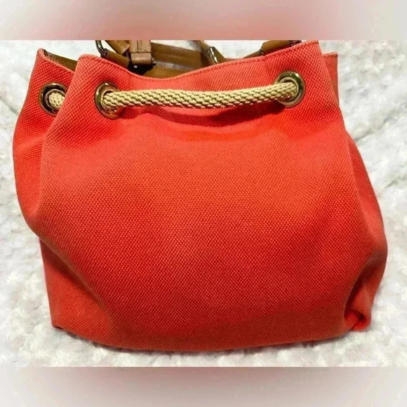 MICHAEL KORS Marina Canvas Drawstring Shoulder Bag Red Orange - Picture 3 of 14